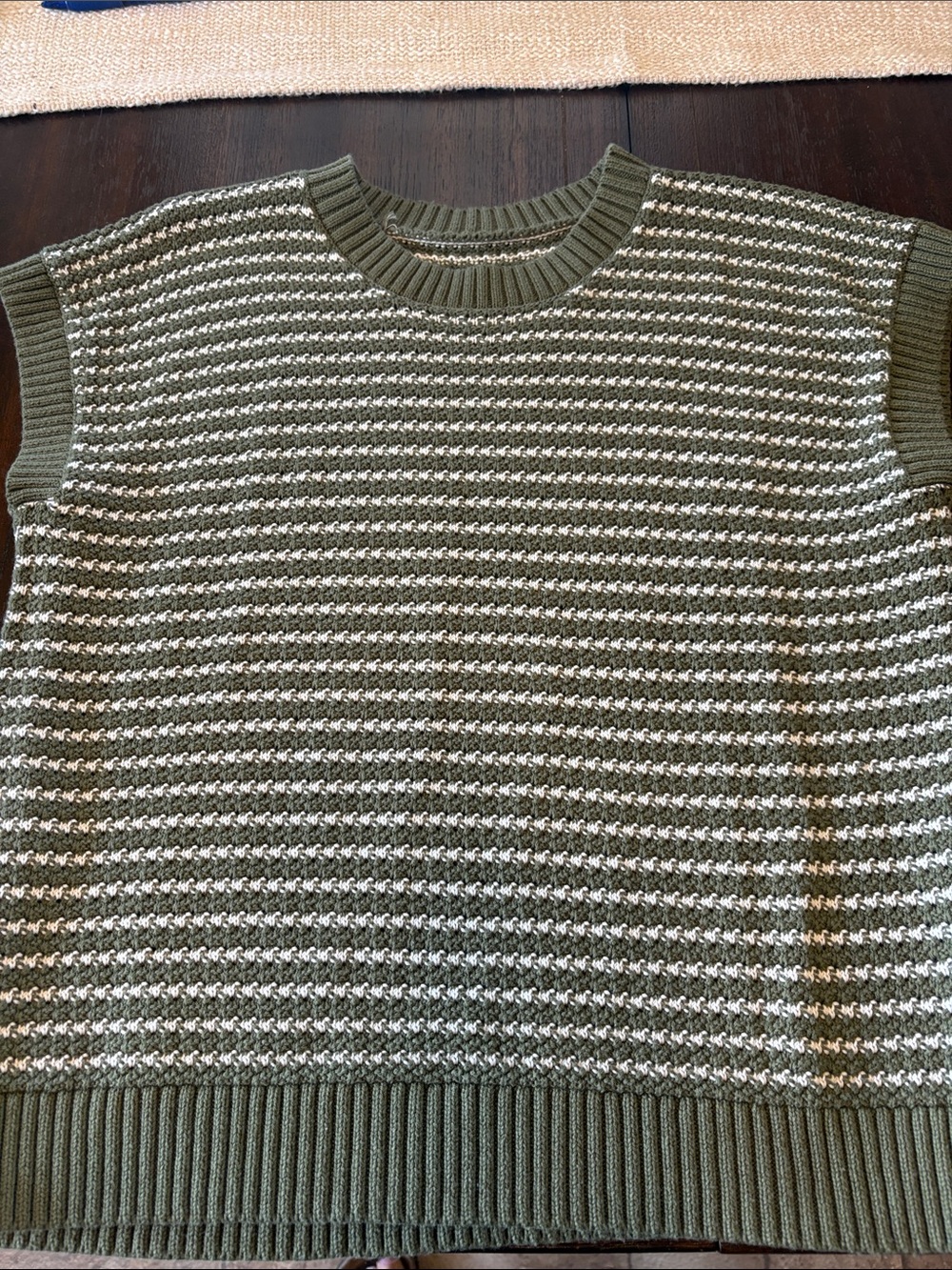 Olive & Cream Striped Knit Sweater Vest